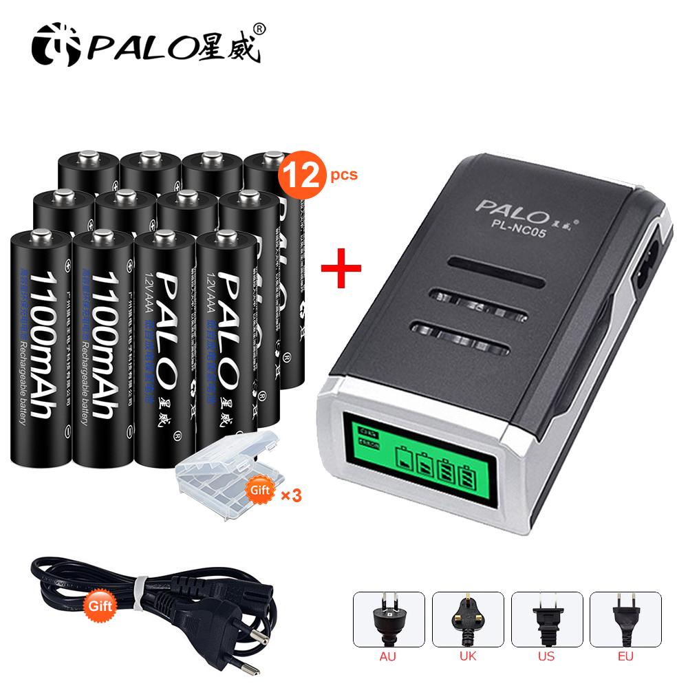 PALO 4 Slots LCD Display Charger for 1.2V AA/AAA Ni-MH Battery + 1100mAh AAA NIMH Rechargeable Battery