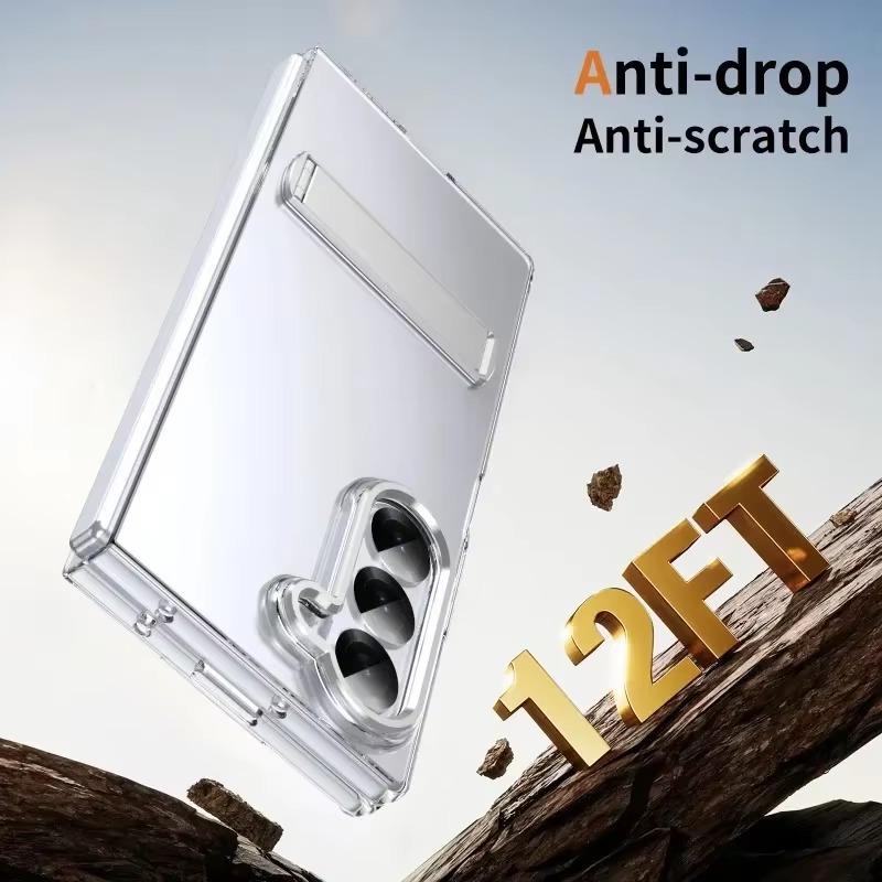 Luxury High Definition Transparent Phone Case for Samsung Galaxy Z Fold 7 6 5 4 Metal Holder Stand Screen Protector Shockproof Back Protect Cover