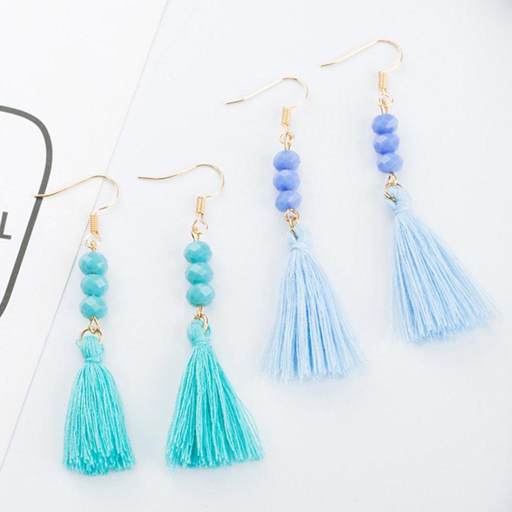 Bohemian Acrylic Bead Women Girls Tassel Hook Earrings Long Dangle Party Jewelry