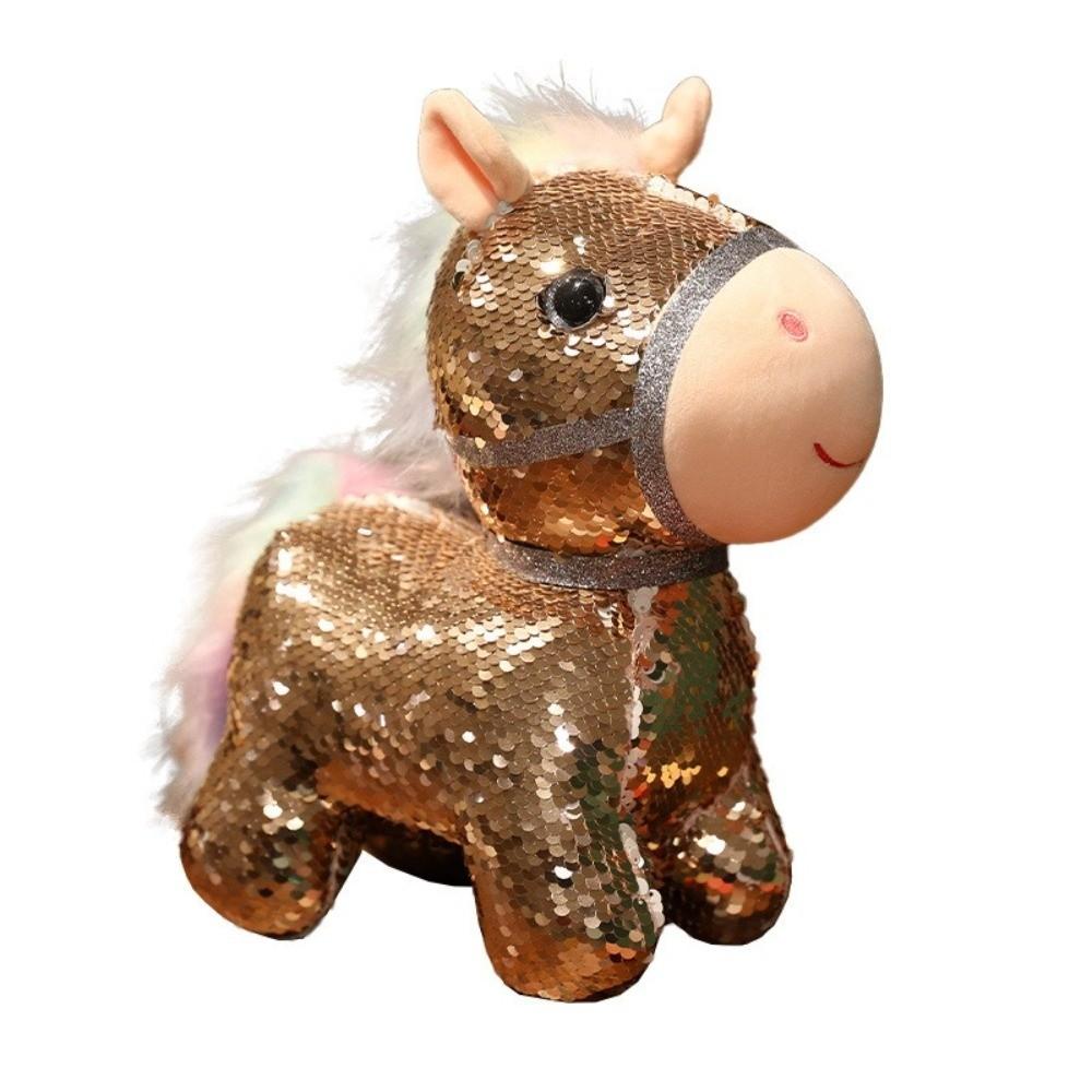 Stuffed Pretty Flashing Horse Plush Doll Colorful Sequined Pony Decor  Festival Decoration