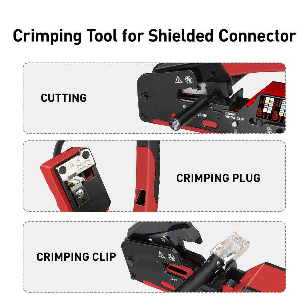 RJ45 Crimping Tool Pass CAT7 Through Ethernet for Cat6 Cat5 Cat5e Network Connector Wire Cutter Wire Stripper Ethernet Crimper