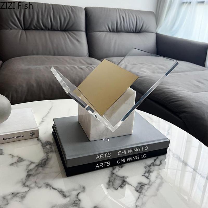 Minimalist Acrylic Transparent Bookshelf File Book Organizer Shelves Marble Base Magazine Holder Book Rack Modern Home Decor