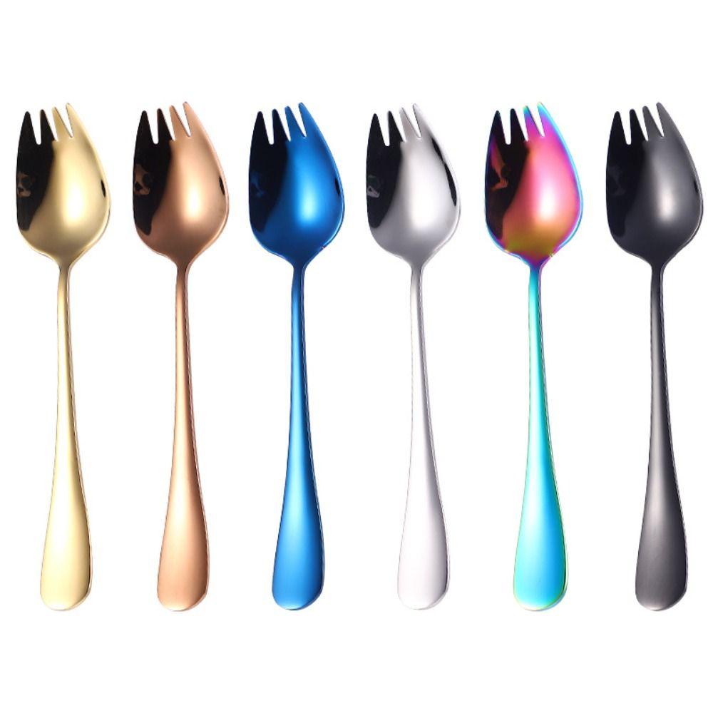 Travel Long Handle Stainless Steel Outdoor Dinnerware Spork Dessert Spoons Salad Forks Flatware