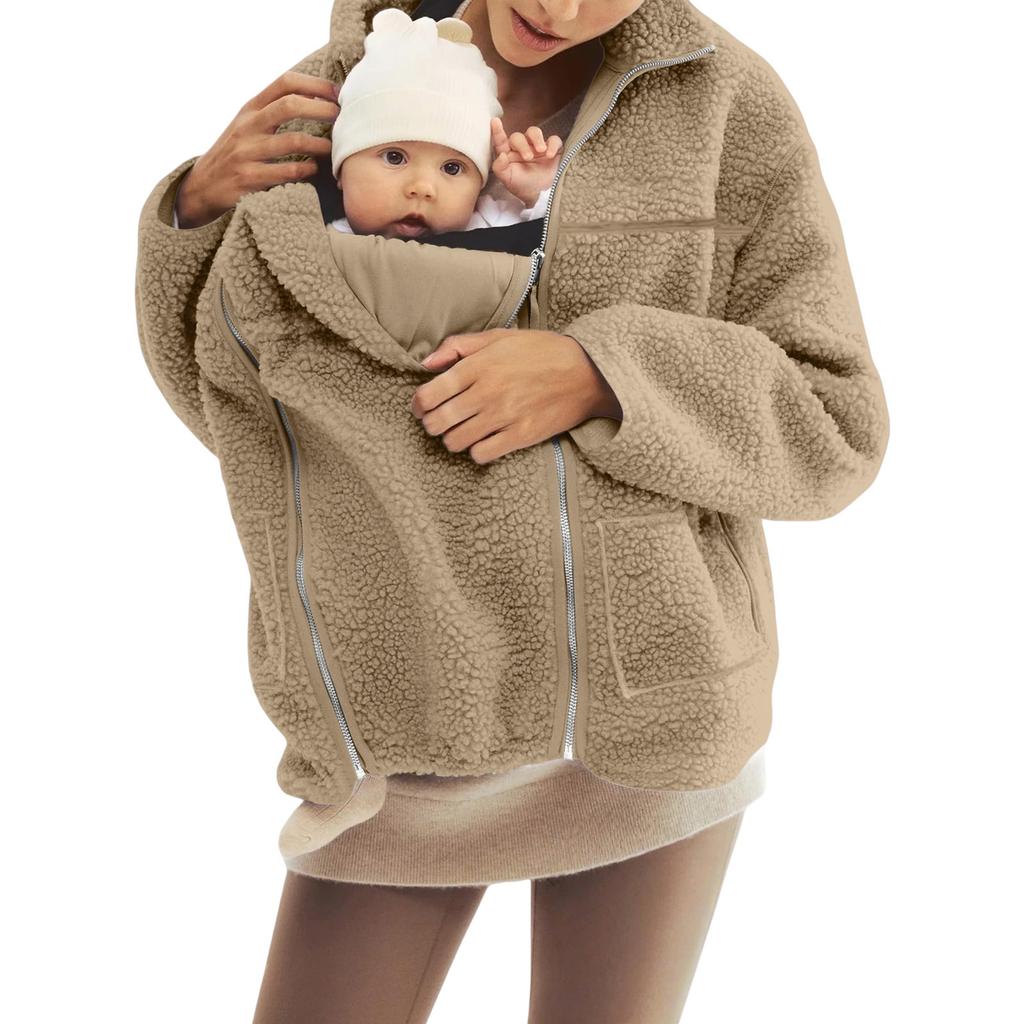Manteau d'hiver chaud en peau de mouton unie à col roulé ample pour femme