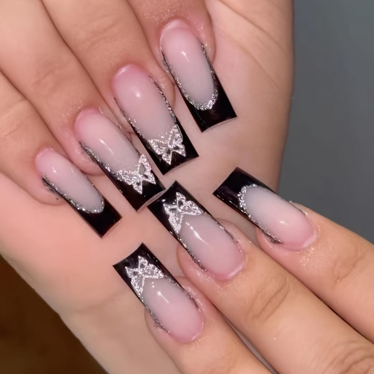 Trendy Cross-Border Rhinestone Nail Art: European/American Bowknot Style Square Nails