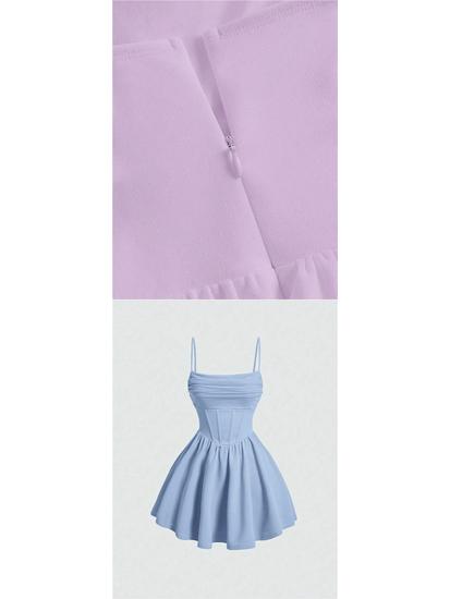 New Summer Fashion Evening Gown: Sexy Solid Color Pleated Dress with Back Zipper & Spaghetti Straps