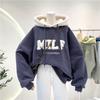 Thickened Padded Women's Loose Hooded Sweatshirt Faux Lamb Flannel Patchwork Clothing