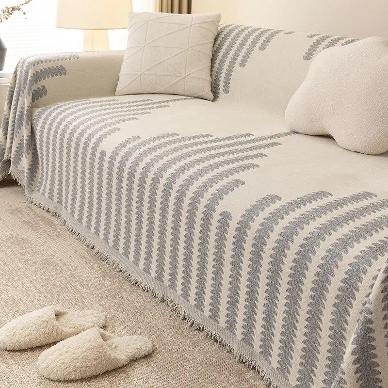 Nordic Sofa Dynepledd Universal Strikket Sofatrekk med dusker Innstil Utendørs pikniktepper Billedteppe til seng