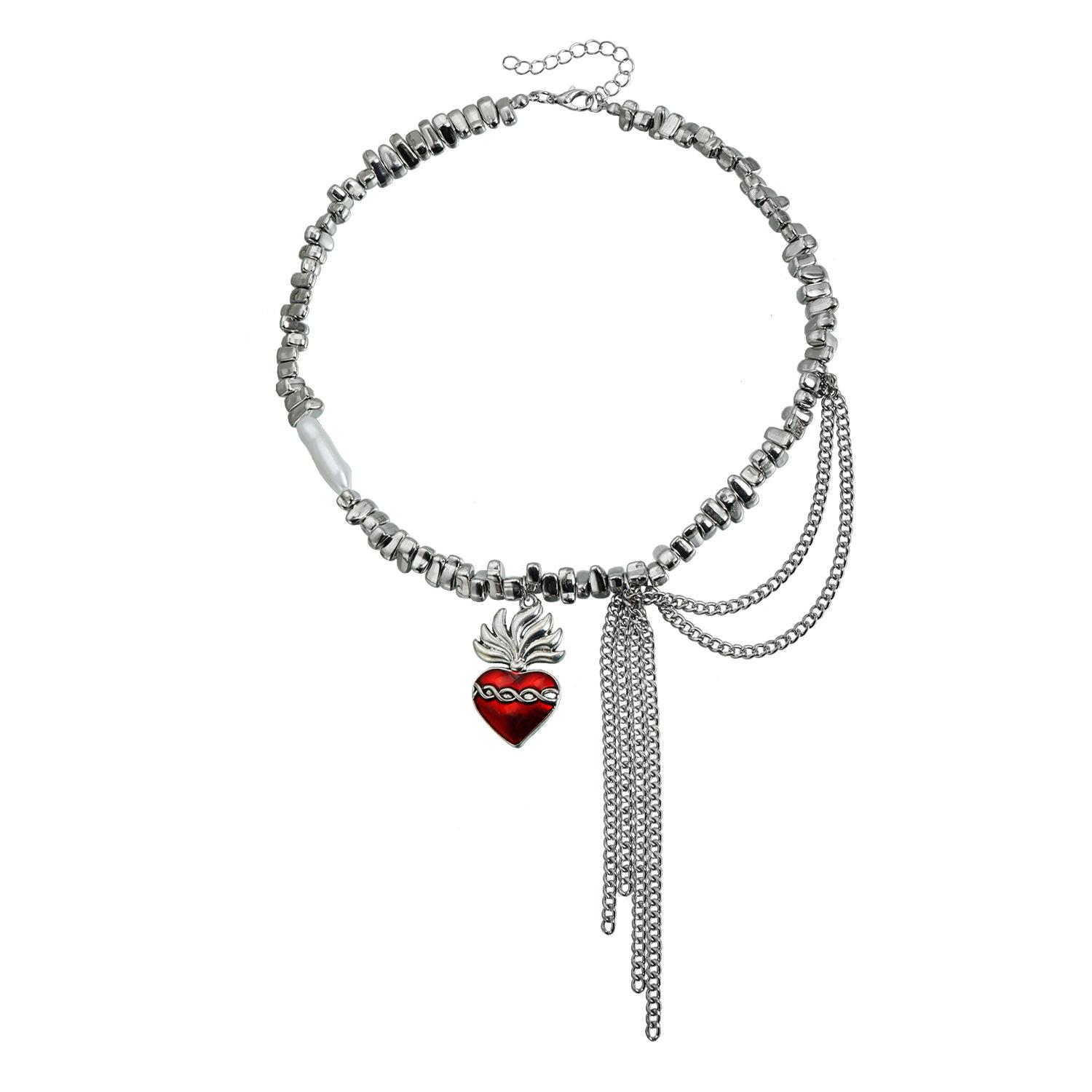 European and American jewelry creative love irregular CCB beaded necklace women, fashion wheat ear fringed spice girl necklace