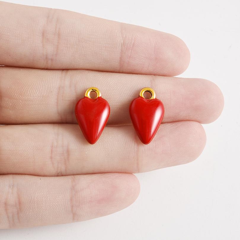 2pcs No Fade Real Gold Plated Enamel Heart Charm Stainless Steel Charms For Jewelry Making Love Pendants Halloween Accessories