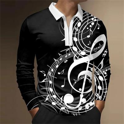 Summer Phonogram Men's T-shirts Autumn Long Sleeve Polo Print Shirts Men Male Zip Tee Shirt Men Tops Street Golf Clothing Genera