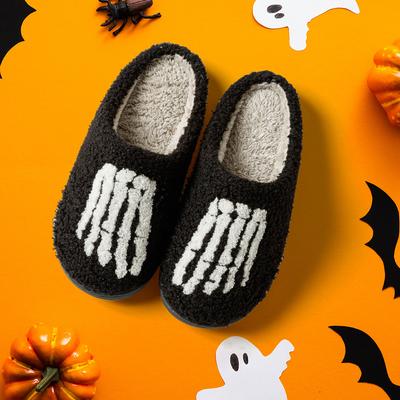 Women's Winter Slippers Halloween Skull Toes Cute Cartoon Slipper Indoor Warm Comfort Soft Non Slip Leisure Fashion Plush Shoes