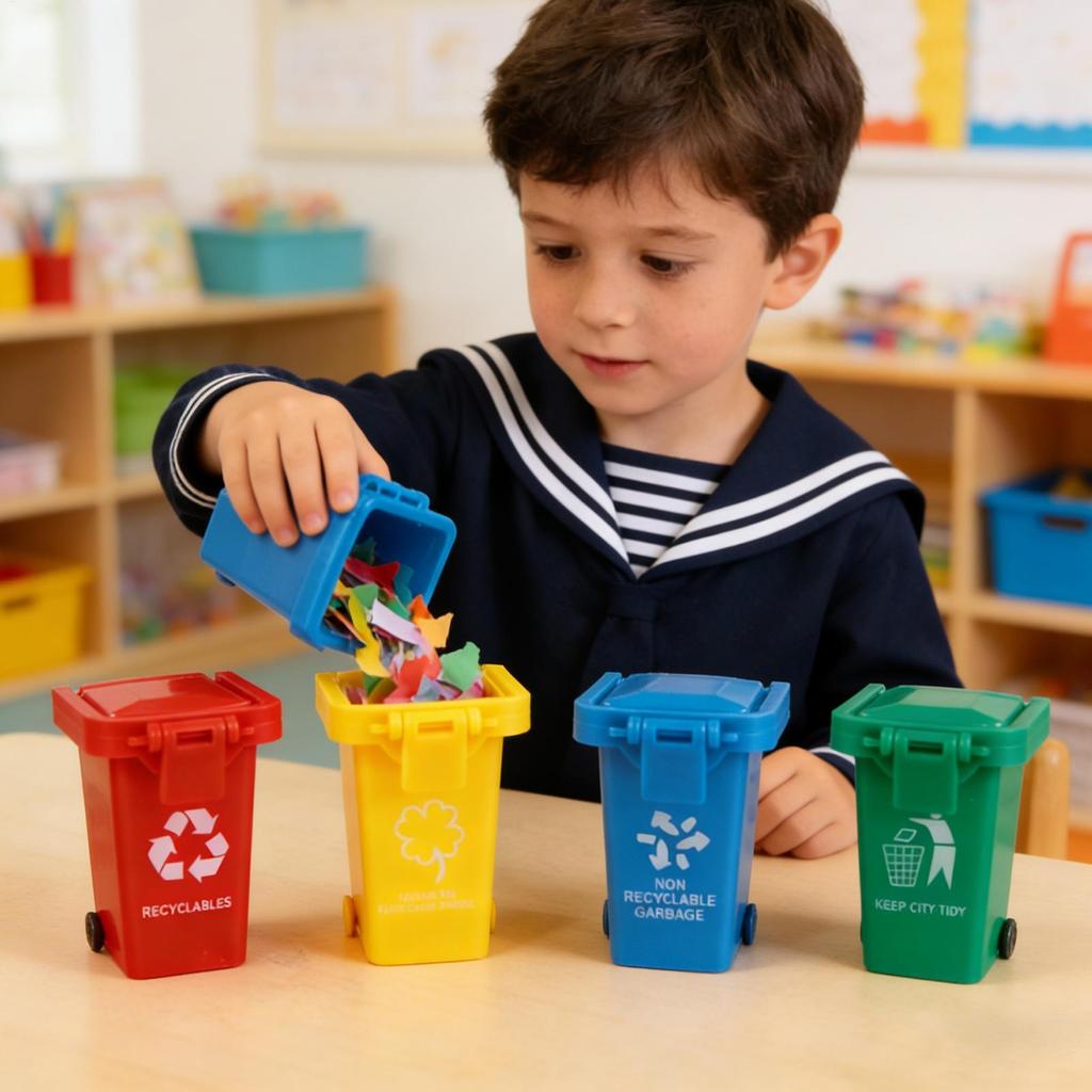 Trash Can Toy 4Pcs Mini Desk Garbage Sorting Recycling Bin Tiny Wastebasket for Kids Toddler Early education toys Birthday Gifts