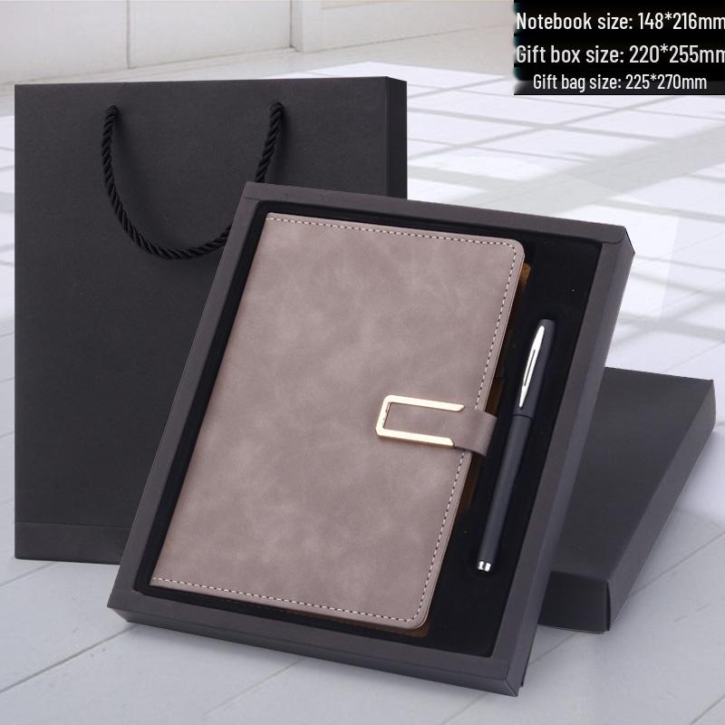 Men's Business Notebook with Printed Pages, Leather Cover, Magnetic Buckle, and Pen Holder. Perfect for Meeting Minutes and Office Use.