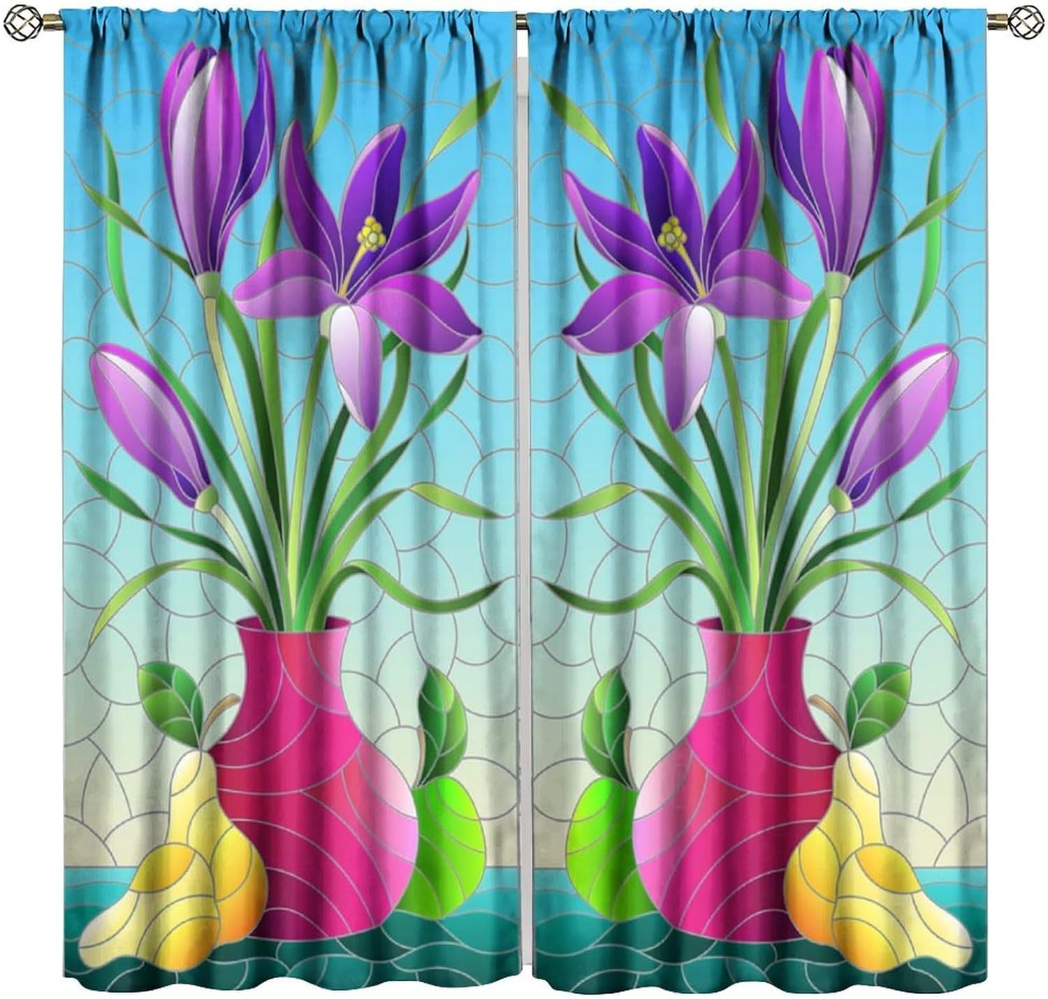 Stained Glass Blackout Window Curtains, Autumn Forest Mosaic Art Beautiful Nature Scenery Stained Glass Home Kitchen Livingroom 60×150cm
