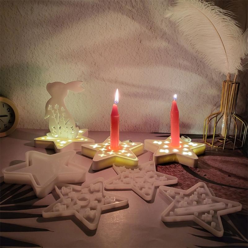 Set of 4 Star Candle Holder Molds Small Light Moulds Silicone Texture for Handmade Decorations and Craft Enthusiasts