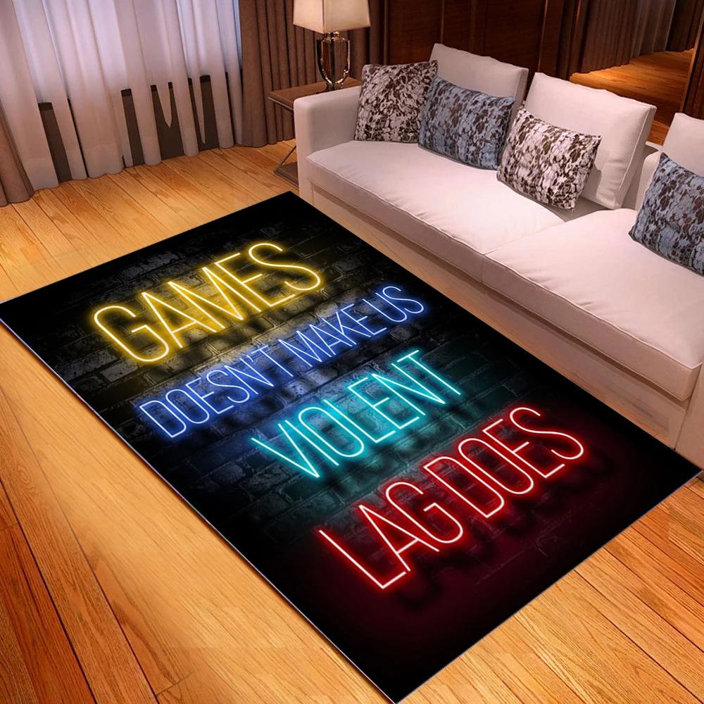 Game Rug for Gamers Boys Teens Kawaii Bedroom Living Room Decor Game Controller Gamepad Carpet Polyester Floor Mat Furry Doormat