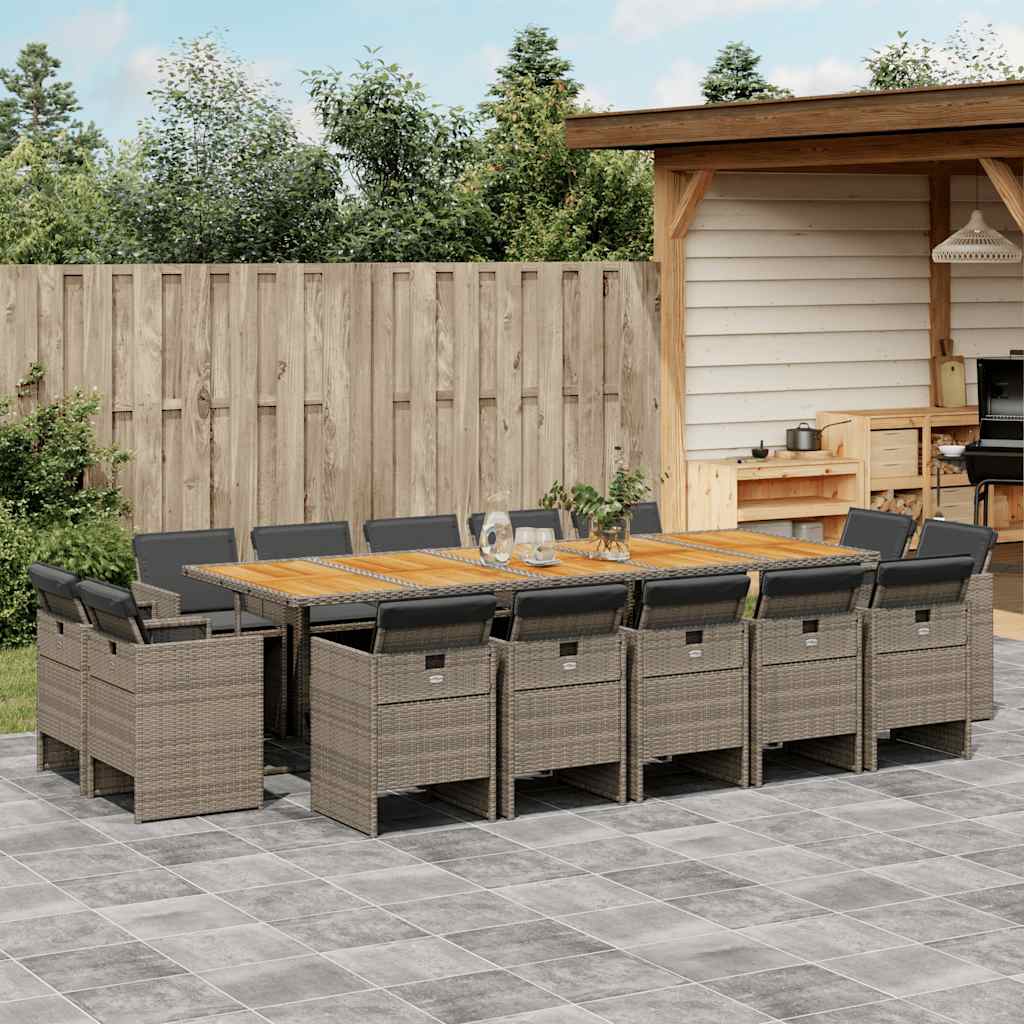 Vidaxl 15-Cz. Garden Furniture Set With Cushions, Grey, PE Rattan
