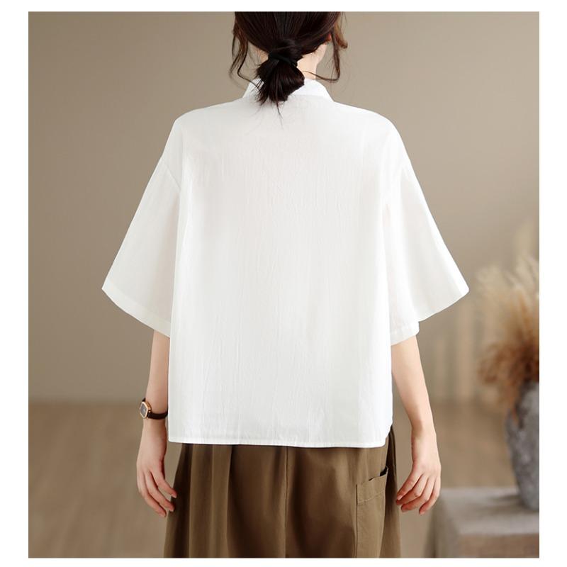 DIMANAF 2026 Women Plus Size New Summer Blouse Shirt Short Sleeve Cotton Print Casual Loose Lady Tops Shirts