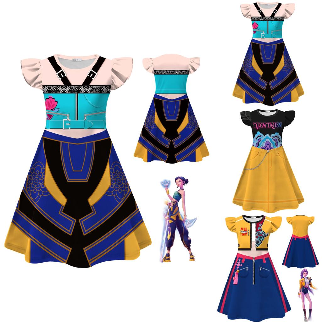 Kpop Demon Hunters Girl Dress With Cartoon Pleated Fabric For Children 110-160cm
