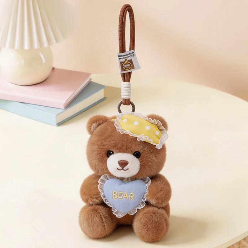 Kawaii Sleep Hat Teddy Bear Plush Keychain Soft Fluffy Stuffed Animal Doll Cute Bear Bag Charm for Backpack Accessory Gifts