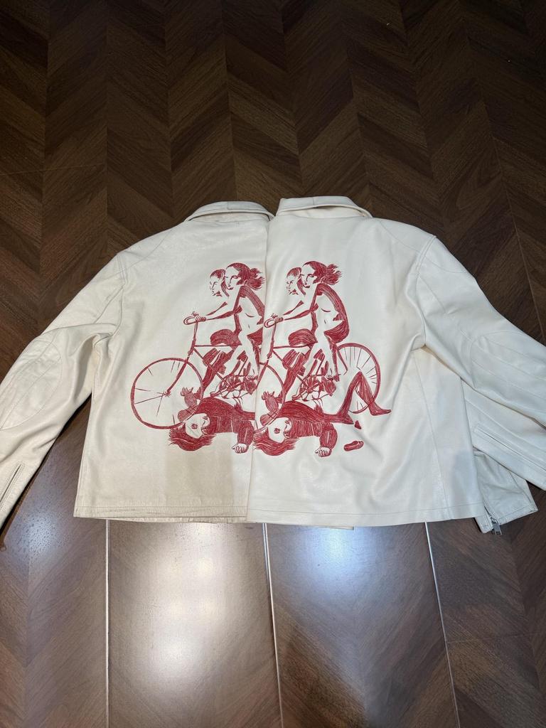 RICH KIDS 25SS Red "Bicycle" Embroidered Leather Jacket for Men & Women