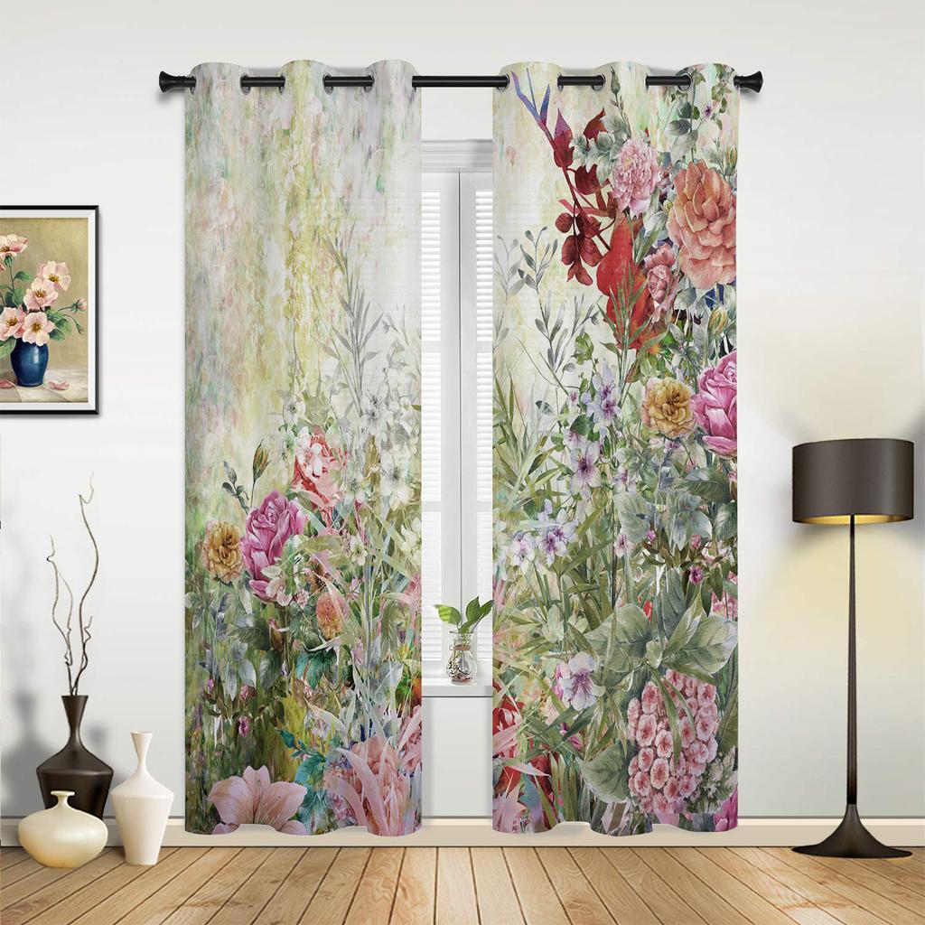 Pink Rose Flower Butterfly Curtains for Bedroom Living Room Drapes Kitchen Children's Room Window Curtain Modern Home Decor