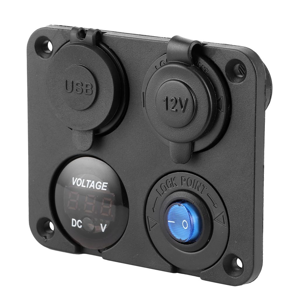 12V24V 4 Hole Switch Panel Waterproof QC3.0 Dual USB Socket Voltmeter Power Outlet for Boat Car RV