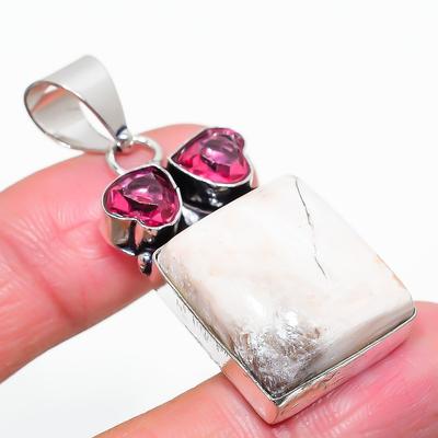 Natural Scolecite, Rubillite Gemstone 925 Sterling Silver Pendant 1.97" k3H57