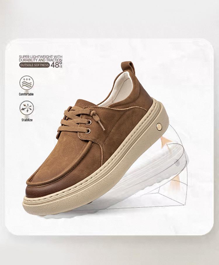 2025 Autumn Men's Height-Boosting Thick-Soled Leather Skate Shoes - Comfortable, Fashionable Lace-Up Design