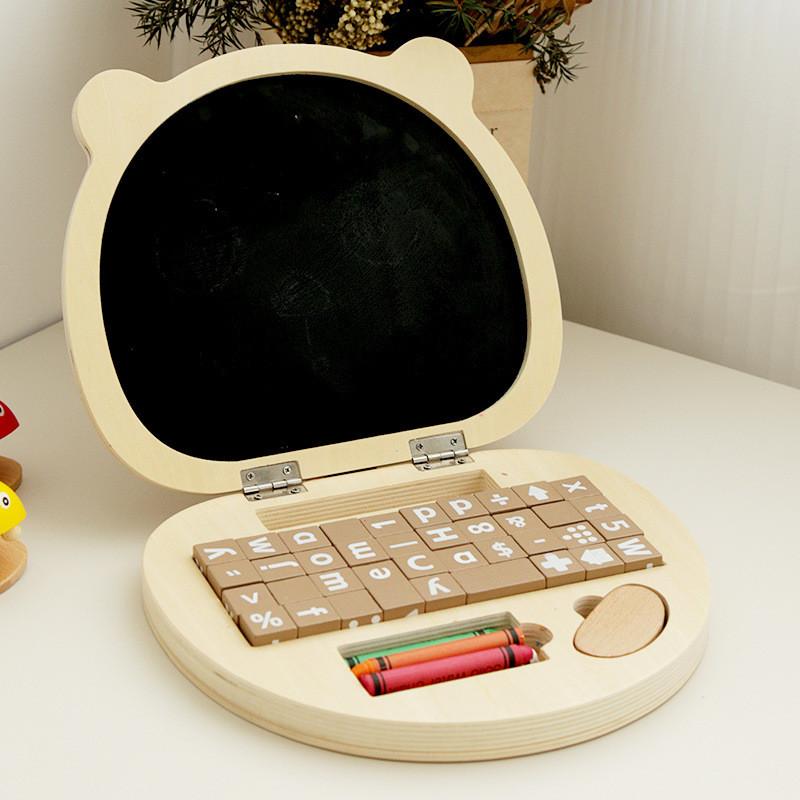 Shaped Bear Wooden Notebook Crayon Drawing Board Letter Building Block Toy