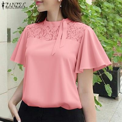 Dames Casual Kant Patchwork Los Kortmouwige Blouse