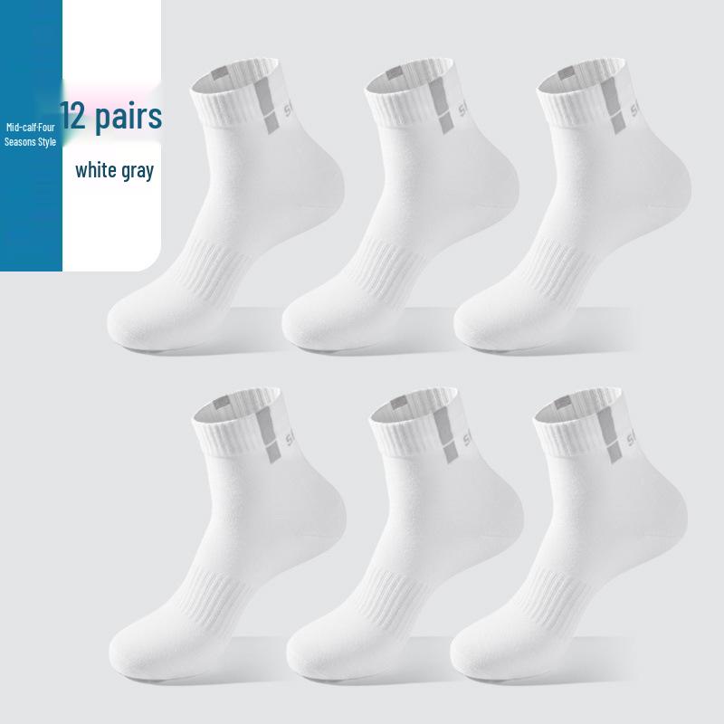 Men's Non-Slip Mid-Calf Sports Socks - Odor-Resistant Cotton, Casual Autumn/Winter Solid Color with Letter Design