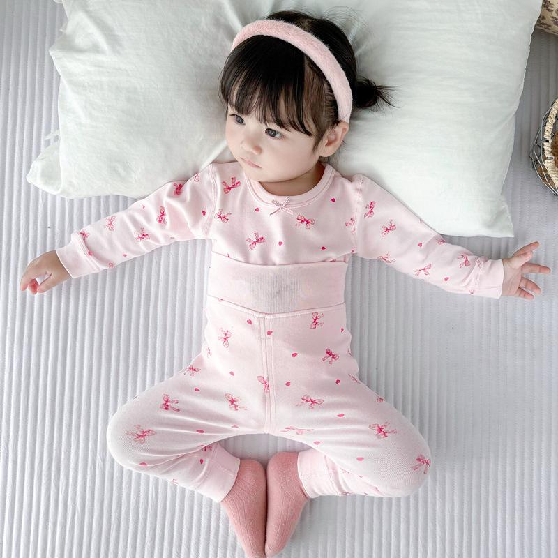 25 Style Baby High-Waisted Cotton Underwear Set for Boys & Girls - Belly Protection, Seamless, Warm Autumn/Winter Homewear