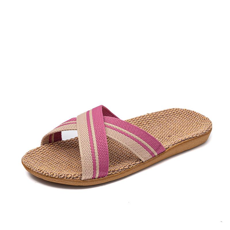 Summer new cool slippers linen slippers women's home breathable home couple indoor silent lightweight slippers