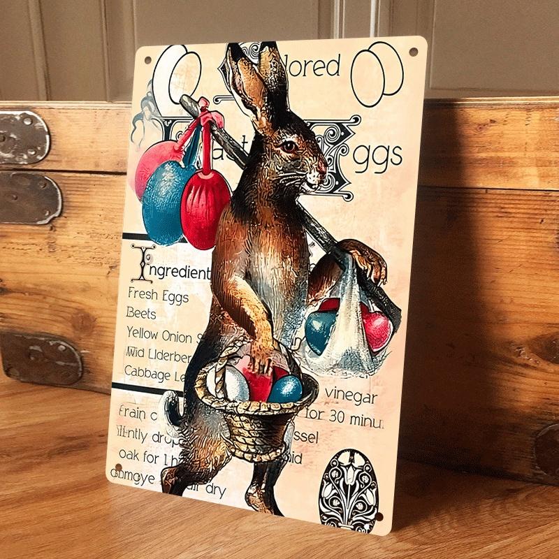 

1 piece of vintage Easter bunny egg tin wall hanging, creative kitchen and dining room wall decoration, American country style h (as the picture,20x30cm)