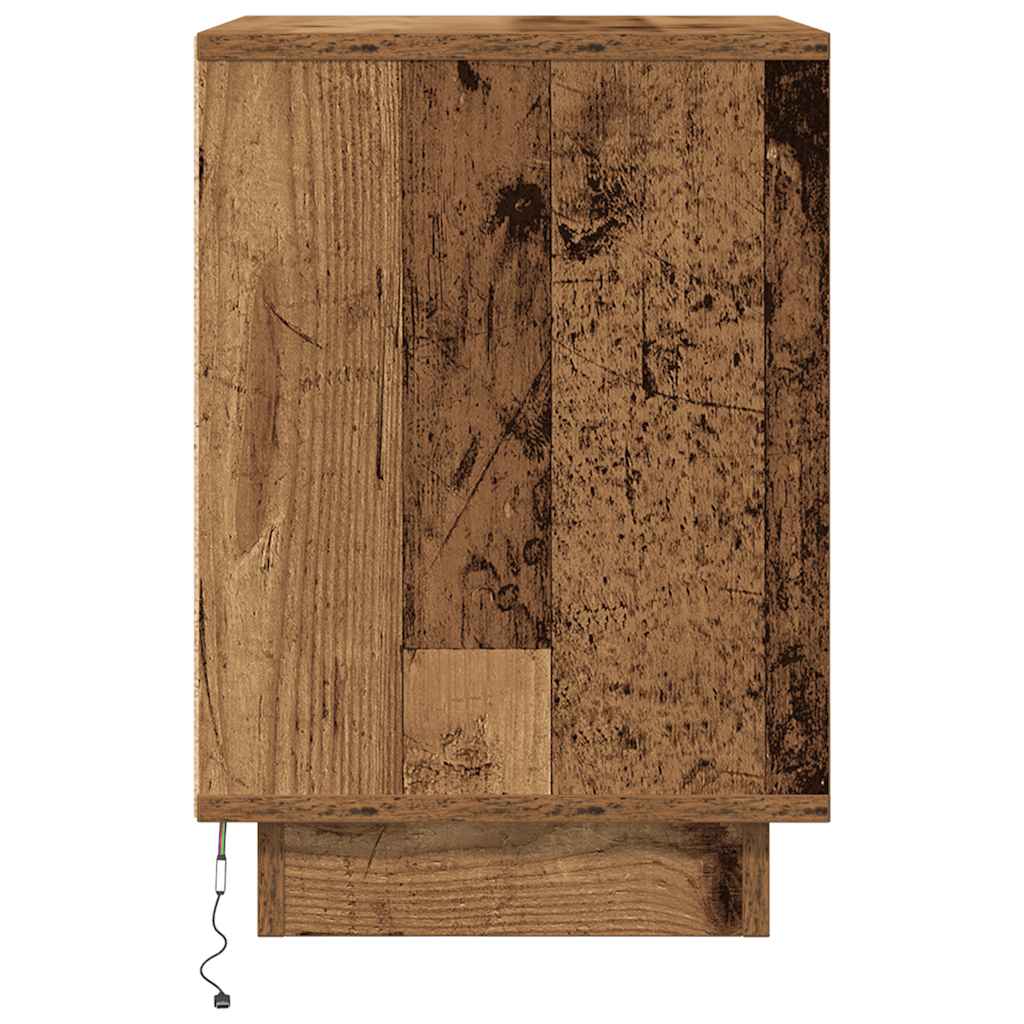 Nightstand with LED Lights Reclaimed Wood Look 38x34x50 cm