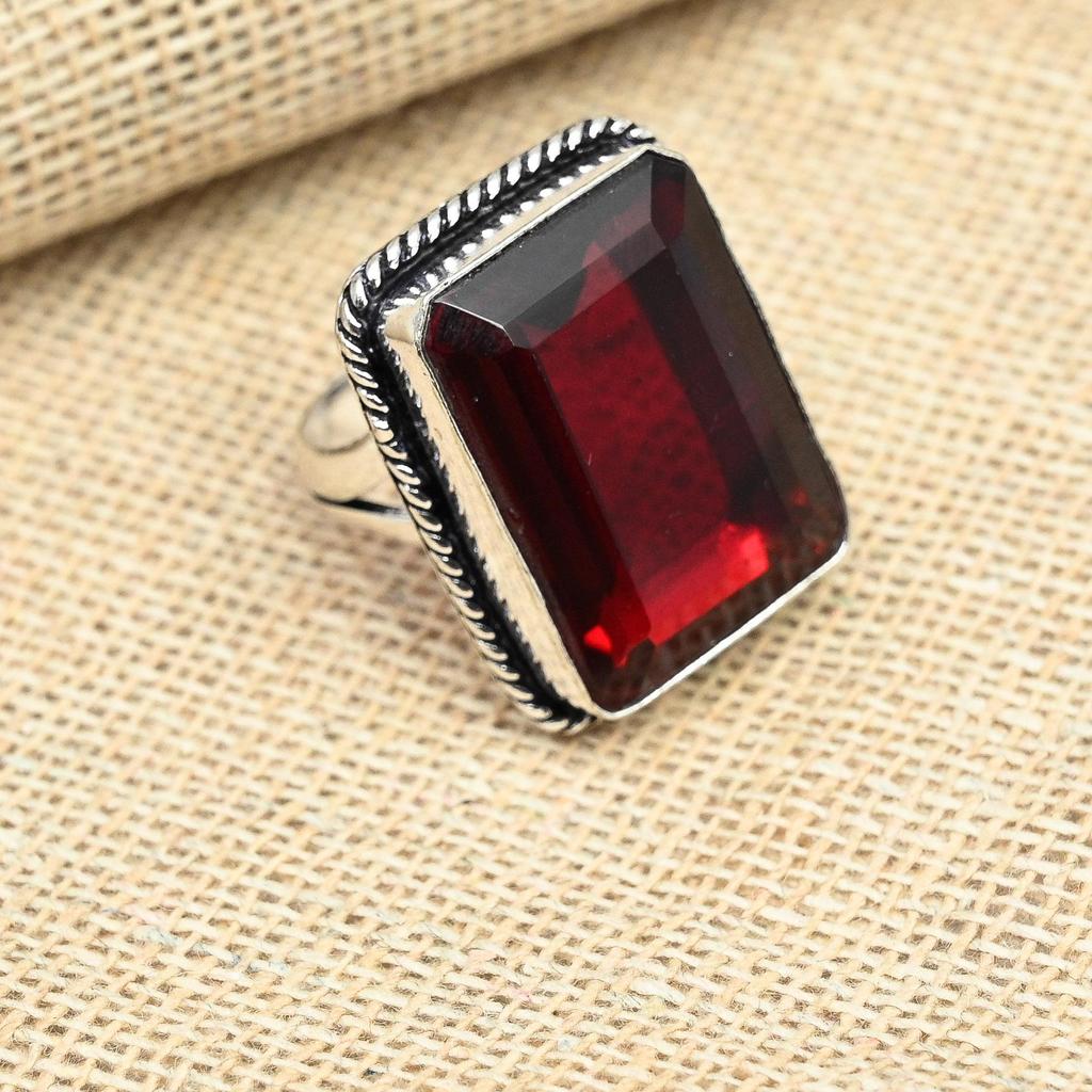 Czerwony granat kamień szlachetny 925 srebro ręcznie robiony prezent ślubny pierścionek biżuteria