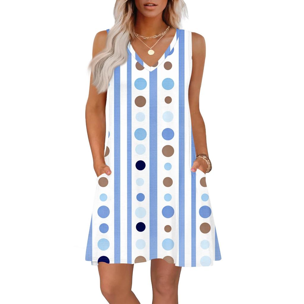 Women's Summer Dresses Loose Fit Printed V Neck Sleeveless Sundresses Beach Hawaiian Dress With Pockets