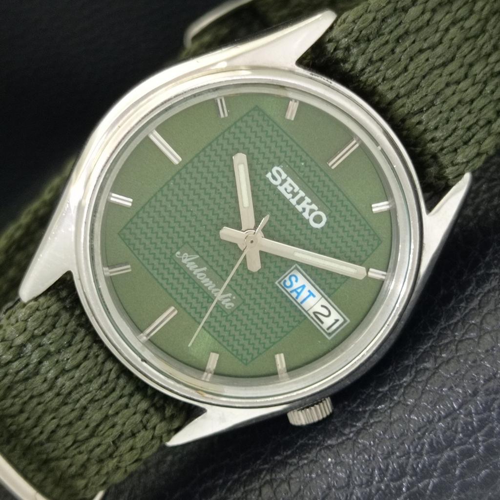 JAPAN VINTAGE SEIKO AUTOMATIC 7S36A MENS GREEN COLOR DIAL WATCH a701408-5 R206b-a701408