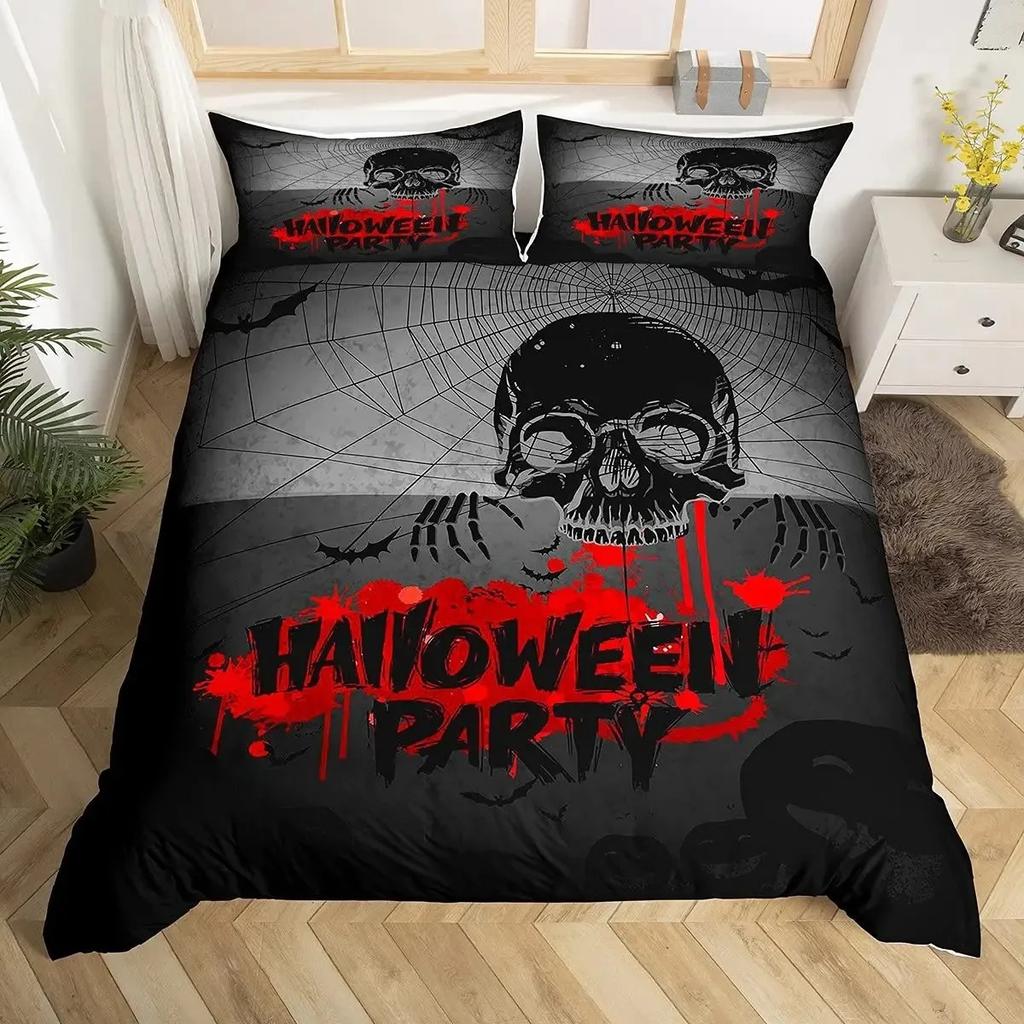 Spider Web Duvet Cover Set Halloween Spider Bedding Sets Boys Girls Black White Comforter Cover Trick or Treat Quilt Cover Set