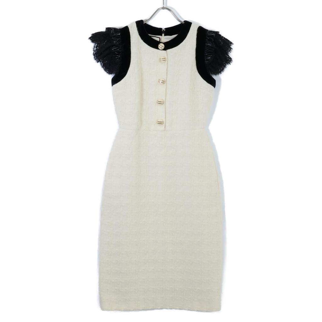 Gucci [/Domestic Regular] 595331 ZACKV Bi-color Ruffled Cuff Knit Dress 36 Ivoryx blackUsed