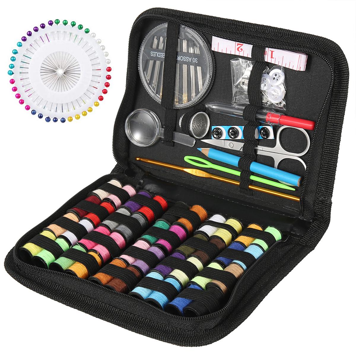 

128 шт. Портативный профессиональный швейный набор с катушками, иглами, ножницами, увеличительным стеклом и рулеткой для начинающих