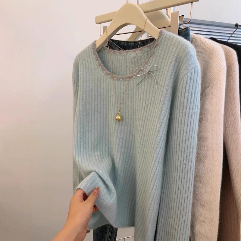 Pullover, round neck temperament knitted sweater, soft waxy sweater for women's autumn new models, small people can wear outside, bottom and inside