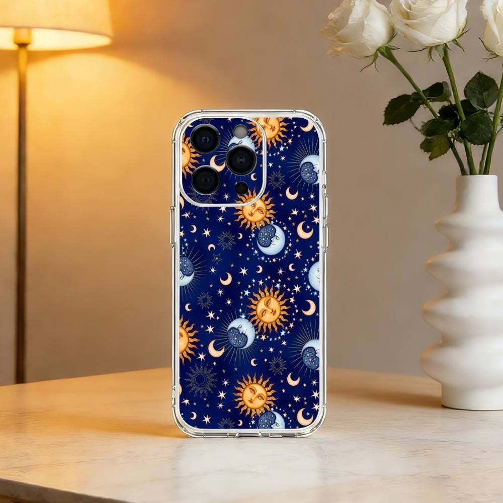 The S-Sun Moon S-Stars Phone Case For iPhone 17 16 15 14 13 12 11 Mini Pro Max Plus Transparent Cover