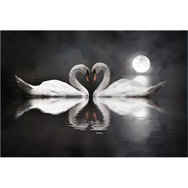 Night Lake Swan Love Picture Canvas Painting Posters and Prints Modern Wall Art Bedroom Bedside Living Room Home Decoration