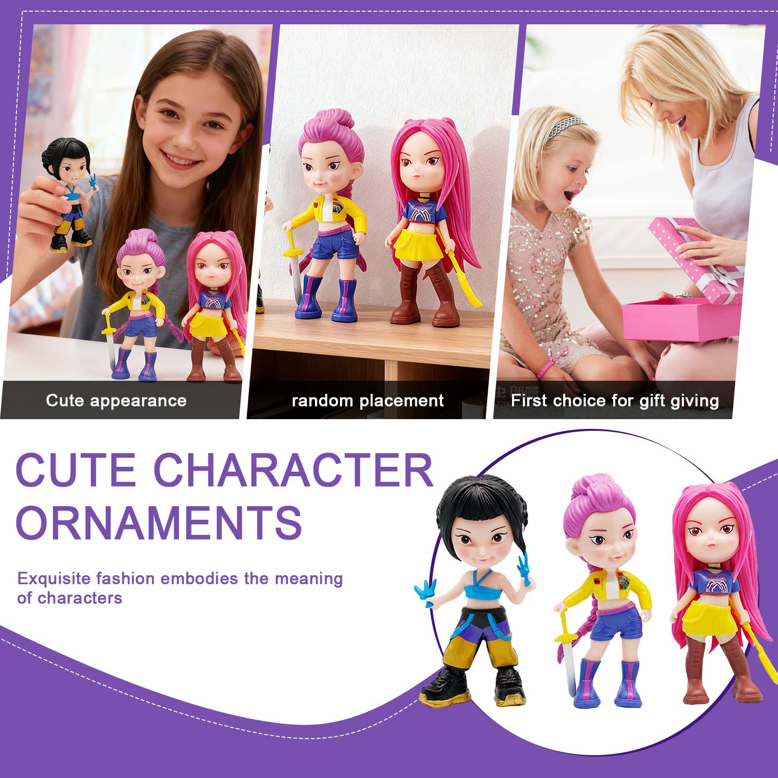 

Girl Group Action Figures, Game Peripherals, Realistic Model Ornaments And Toys (3pcs) One Size рожевий