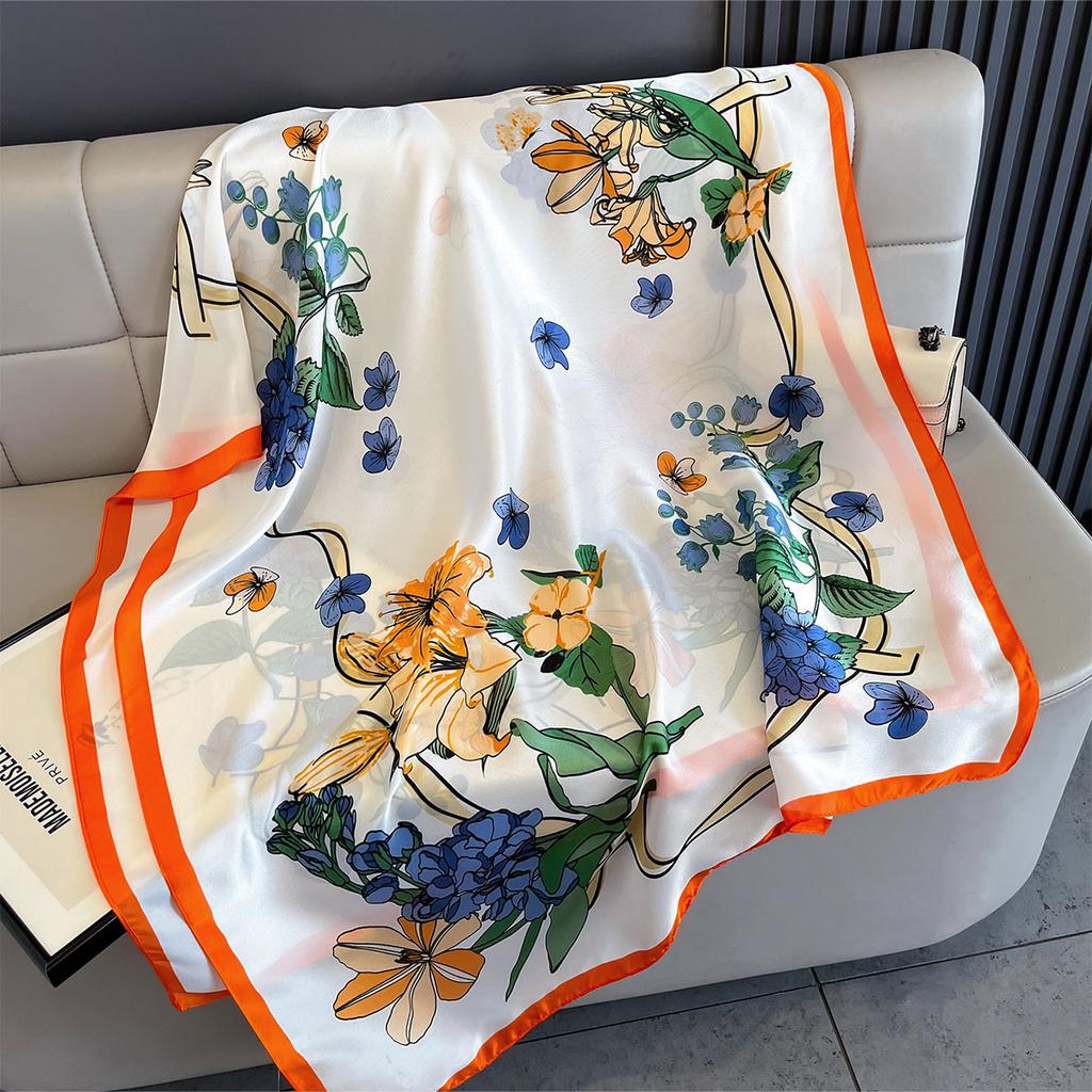 New Women Scarves Spring Summer Autumn Luxury Print Thin Light Satin Scarf Fashion Wrap Shawls 55 Colors Elegant Bandana Poncho