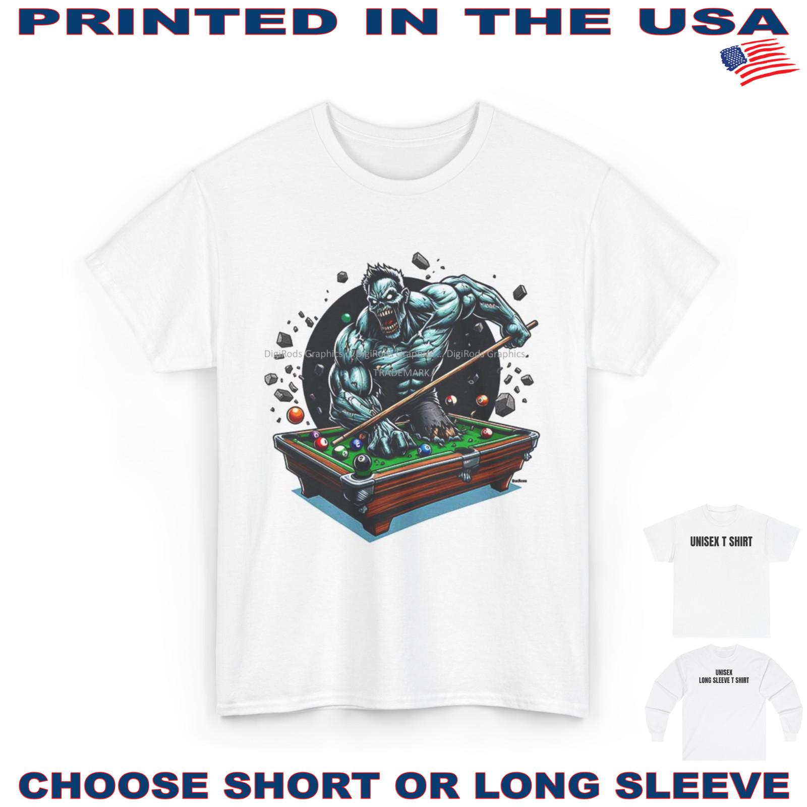 Pool Player Muscular Zombie Monster Billiard Table DigiRods Cartoon T Shirt S разноцветный