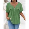 2026 Spring/Summer New Plus Size Solid Color Women's V-Neck T-Shirt Loose Top with Zipper Short Sleeves and Faux Pockets